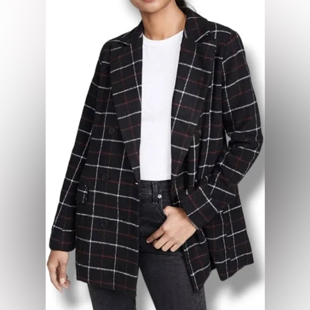 NWT Lioness Black and Red Plaid Double-Breasted Kyra Blazer S